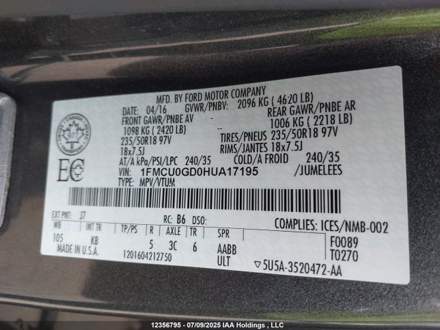 1FMCU0GD0HUA17195 Ford gtdi sigma w/premium fuel