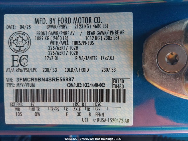 3FMCR9BN4SRE56887 Ford dragon