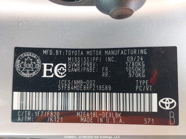 5YFB4MDE8RP219589 Toyota m20a-fks