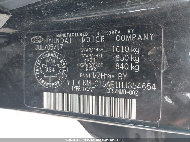 KMHCT5AE1HU354654 Hyundai Accent