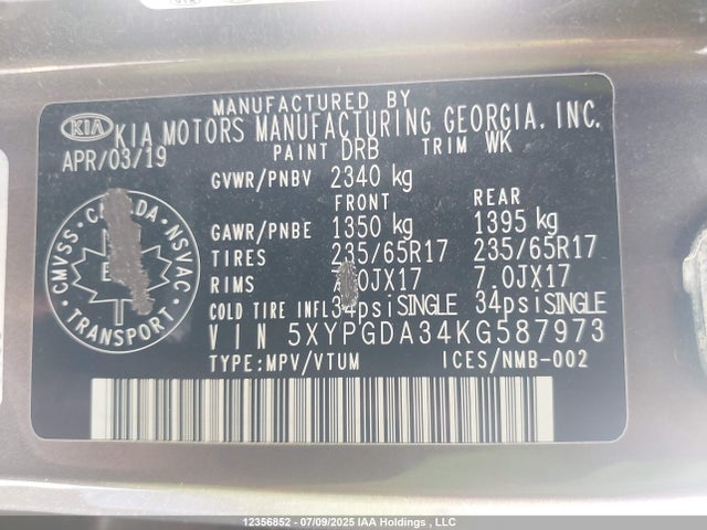 5XYPGDA34KG587973 KIA gdi theta-ii