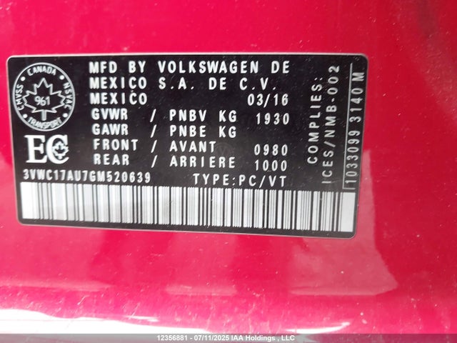 3VWC17AU7GM520639 Volkswagen 1.8 tsi