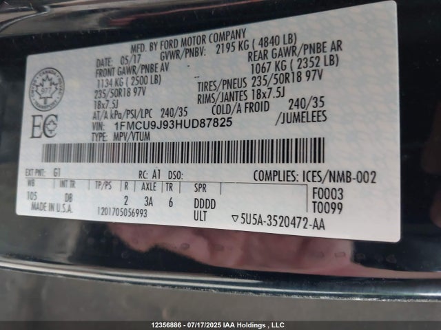 1FMCU9J93HUD87825 Ford 2017