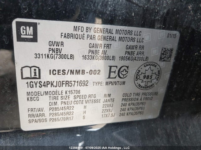 1GYS4PKJ0FR571692 Cadillac l86 - vvt, afm, e85 max, aluminum