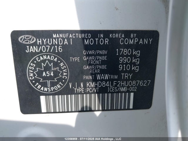 KMHD84LF2HU087627 Hyundai Elantra