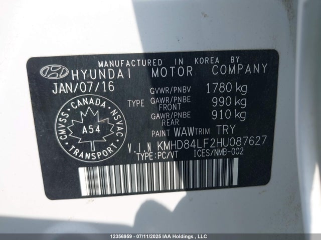 KMHD84LF2HU087627 Hyundai Elantra