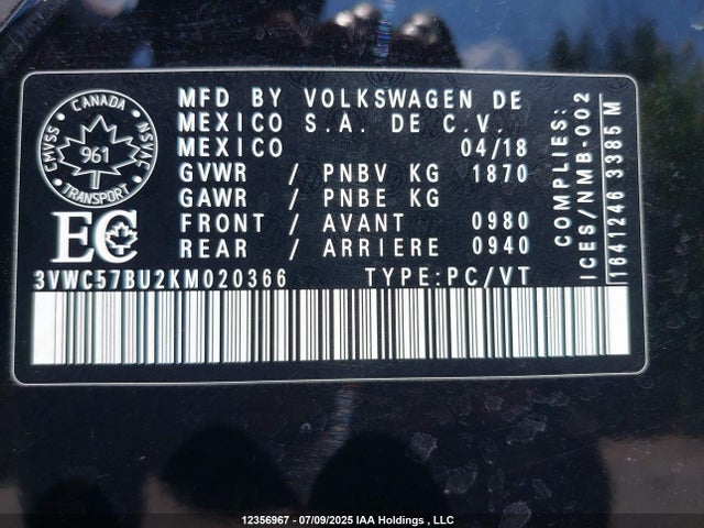 3VWC57BU2KM020366 Volkswagen 1.4 tsi