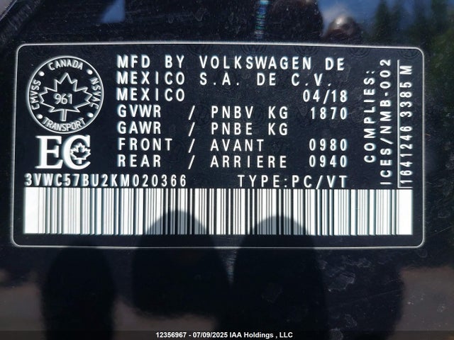 3VWC57BU2KM020366 Volkswagen 1.4 tsi