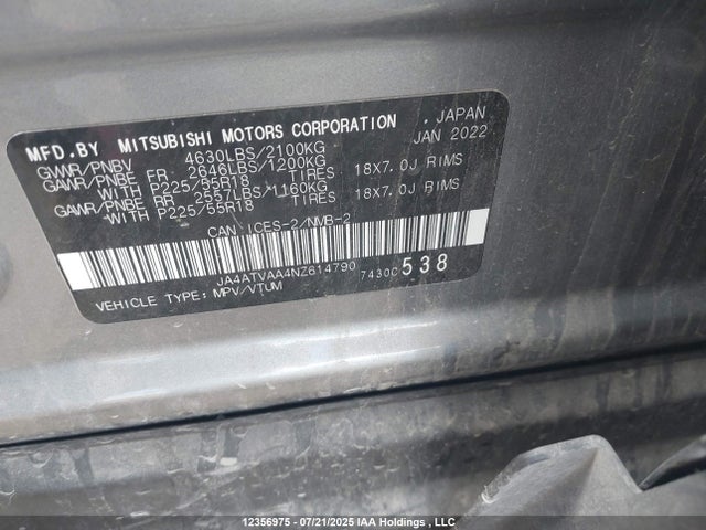 Mitsubishi tc/ic mivec 2022 JA4ATVAA4NZ614790 Image 9
