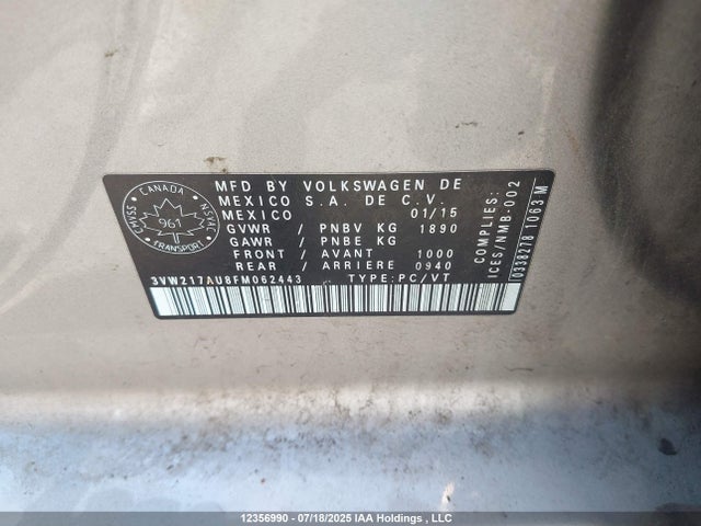 3VW217AU8FM062443 Volkswagen 2015