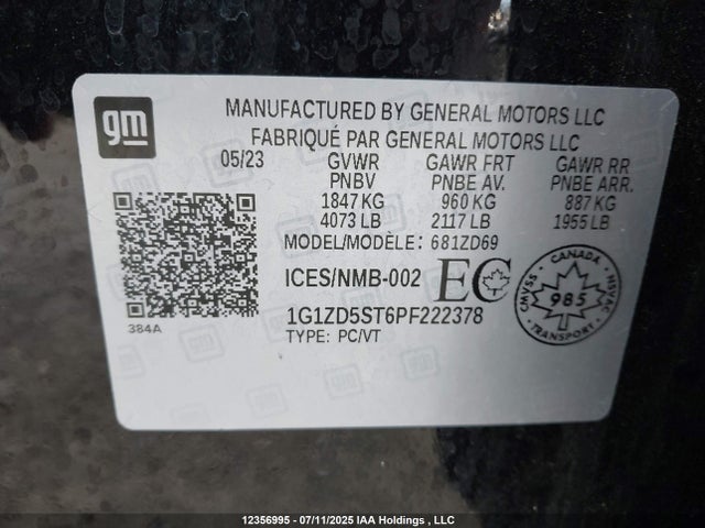 1G1ZD5ST6PF222378 Chevrolet lfv
