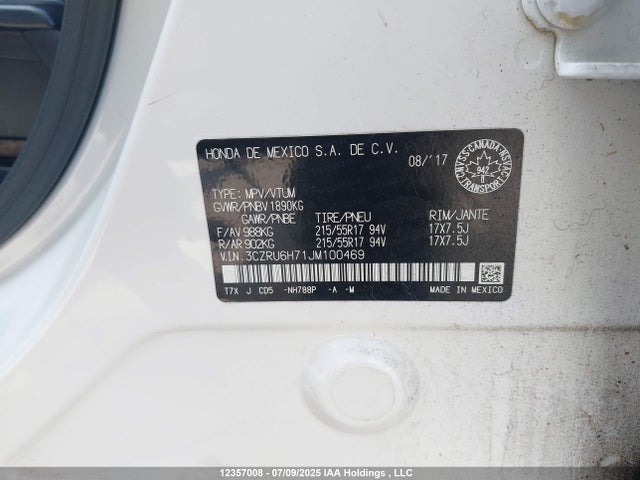 3CZRU6H71JM100469 Honda r18z9