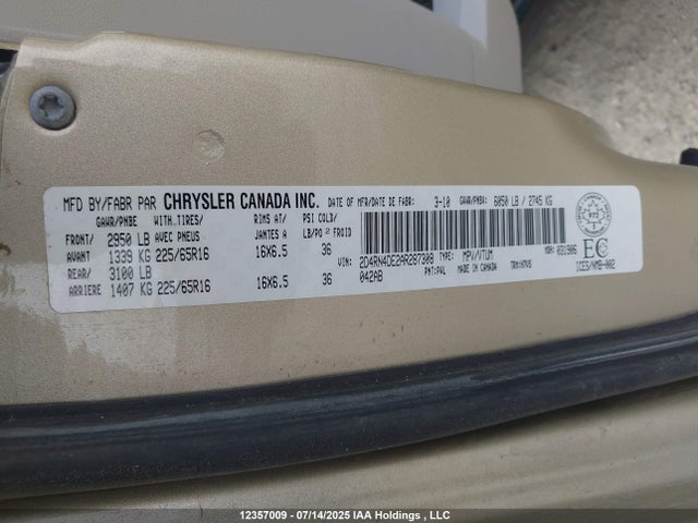 2010 Dodge Grand Caravan Se მანქანა იყიდება აუქციონზე, vin: 2D4RN4DE2AR287308, აუქციონის ნომერი: 12357009