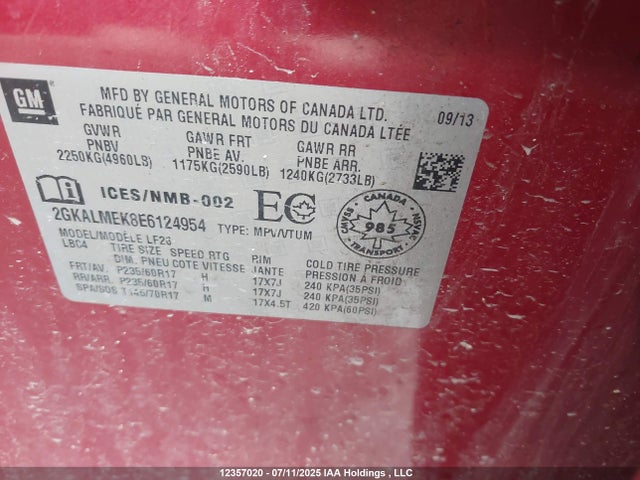 2GKALMEK8E6124954 GMC lea - flex fuel (gas/alc), aluminum, high output