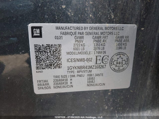 1GYKNBR41MZ168267 Cadillac lsy