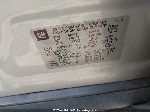 Buick luv - vvt, alum gme e85 max 2016 KL4CJGSB0GB677933 Image 9
