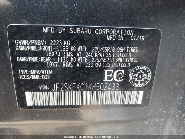 JF2SKEKC1KH502433 Subaru naturally aspirated c5