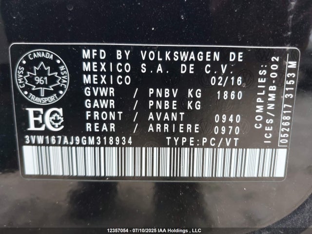 3VW167AJ9GM318934 Volkswagen 1.4t