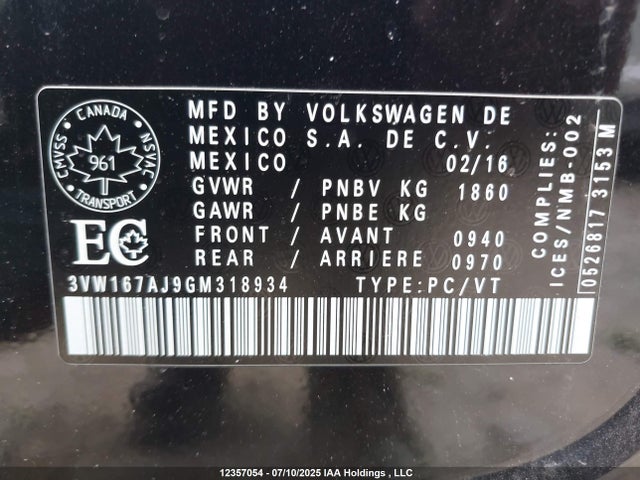 3VW167AJ9GM318934 Volkswagen 1.4t