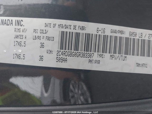 2C4RDGBG0GR383307 Dodge 2016