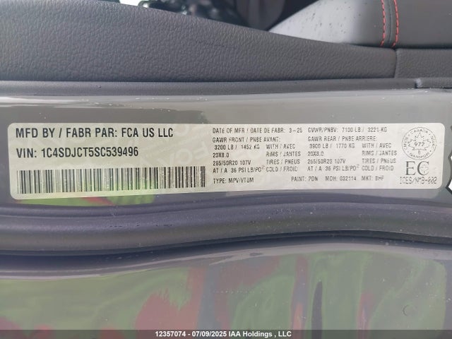1C4SDJCT5SC539496 Dodge Durango