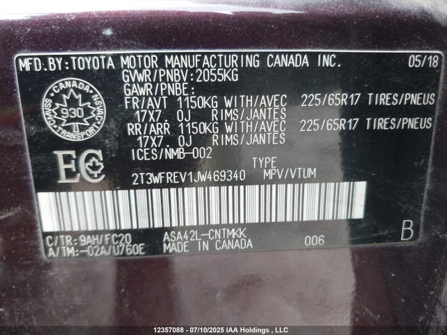 2T3WFREV1JW469340 Toyota 2ar-fe