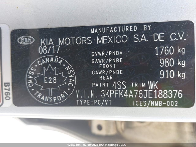 3KPFK4A76JE188376 KIA mpi nu