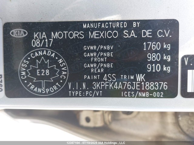3KPFK4A76JE188376 KIA mpi nu