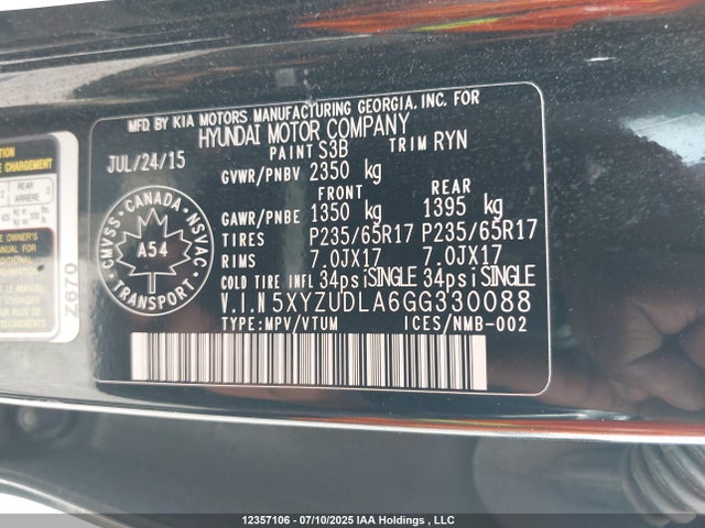 5XYZUDLA6GG330088 Hyundai t-gdi theta ii