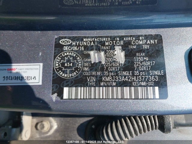 KM8J33A42HU377363 Hyundai gdi nu