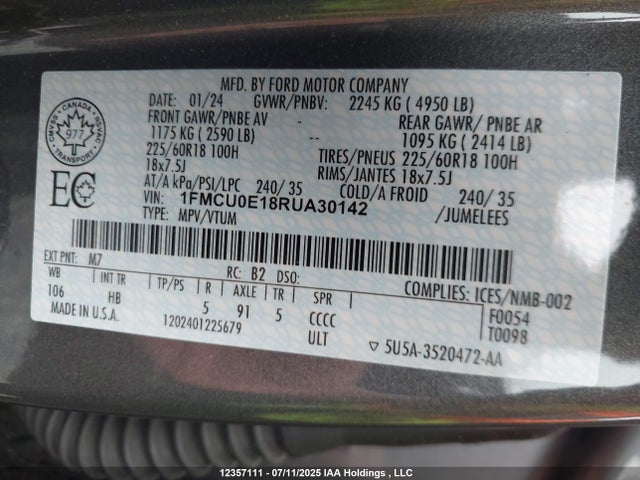 1FMCU0E18RUA30142 Ford dura pfi atk
