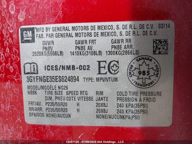 3GYFNGE35ES624894 Cadillac lfx - vvt, e85 max, aluminum