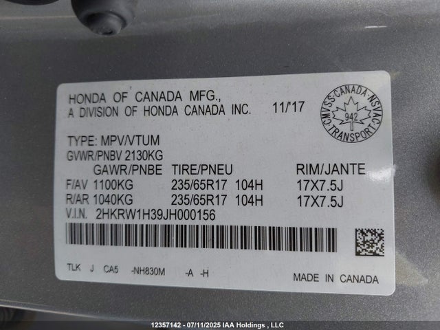 2HKRW1H39JH000156 Honda k24w9/k24v9