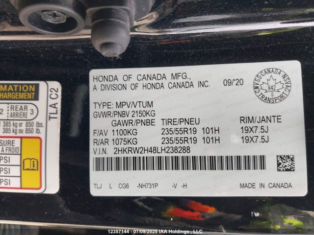 2HKRW2H48LH238288 Honda l15be