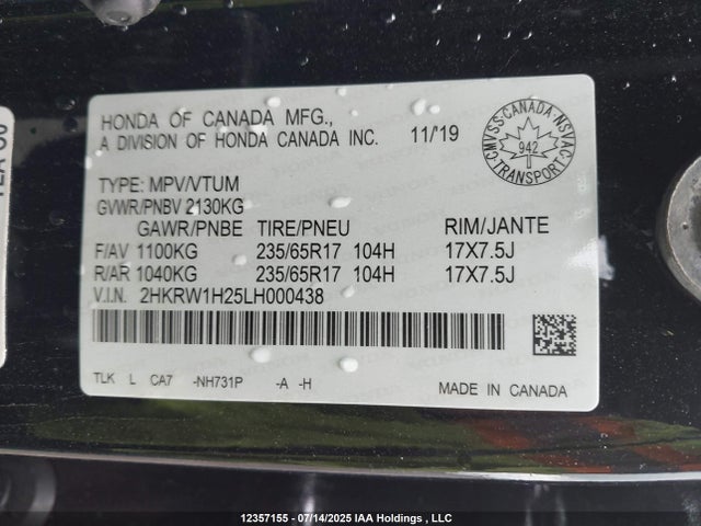 2HKRW1H25LH000438 Honda l15be