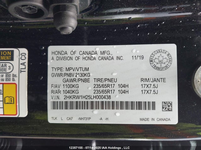 2HKRW1H25LH000438 Honda l15be