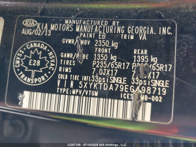 5XYKTDA79EG498719 KIA gasoline 3.3 v6 gdi lambda ii
