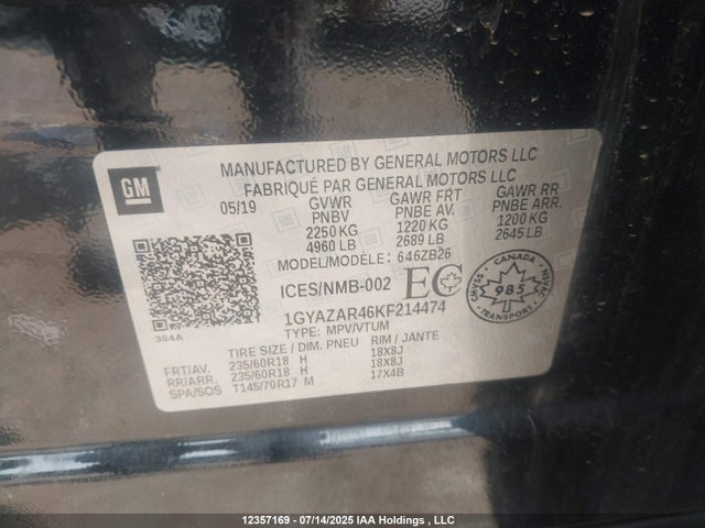 1GYAZAR46KF214474 Cadillac lsy - sidi, vvt, alum, var 3