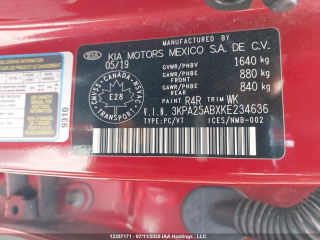 3KPA25ABXKE234636 KIA gdi gamma