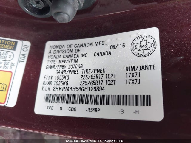 2HKRM4H54GH126894 Honda k24w9