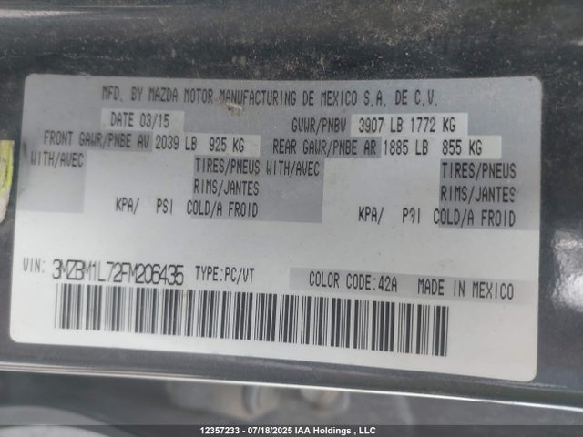 3MZBM1L72FM206435 Mazda pe