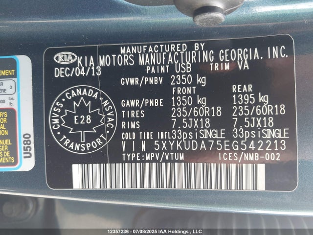 5XYKUDA75EG542213 KIA gasoline 3.3 v6 gdi lambda ii