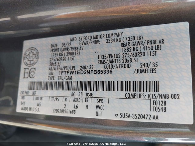 Ford hev 2022 1FTFW1ED2NFB65336 Image 9