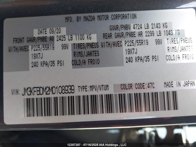 JM3KFBDM2M0108939 Mazda py cylinder decativation