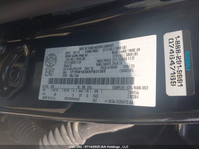 Ford 5.0l 4v 2019 1FTEW1E5XKFB31385 Image 9