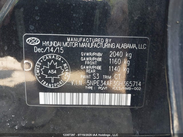 5NPE34AF3GH365714 Hyundai dohc gdi theta-ii