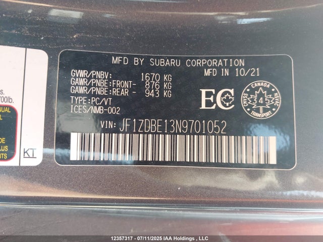 Subaru na 2022 JF1ZDBE13N9701052 Image 9
