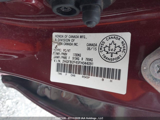 Honda r18z1 2015 2HGFB2F45FH044091 Image 19