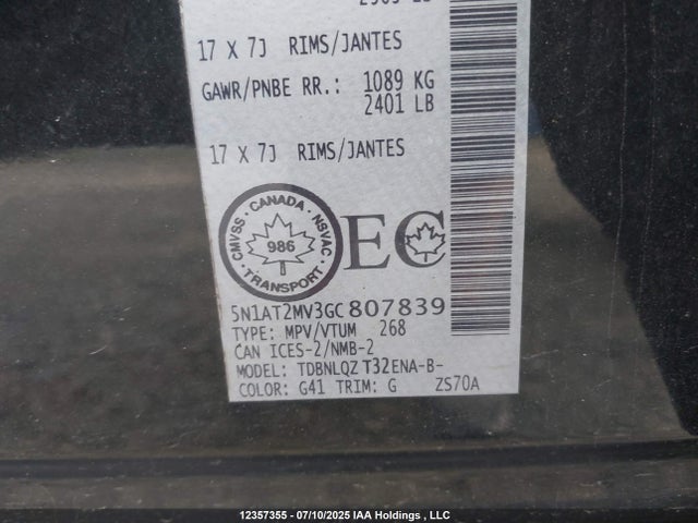 5N1AT2MV3GC807839 Nissan 2016