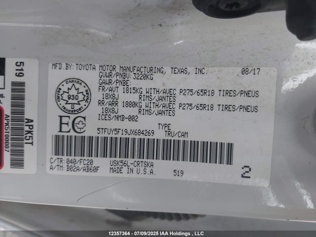 5TFUY5F19JX684269 Toyota 3ur-fe